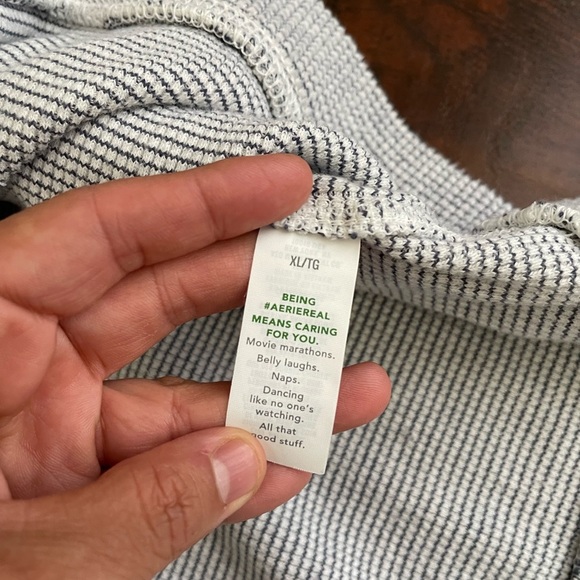 Aerie Getaway Waffle Gray Crewneck Sweater - Picture 3 of 7